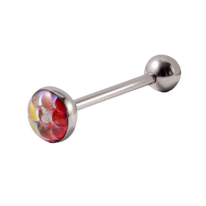 Beauty Fish Scale Dripping Oil Tongue Nail Gradient Colorful Scale Tongue Ring Stainless Steel Body Piercing Jewelry