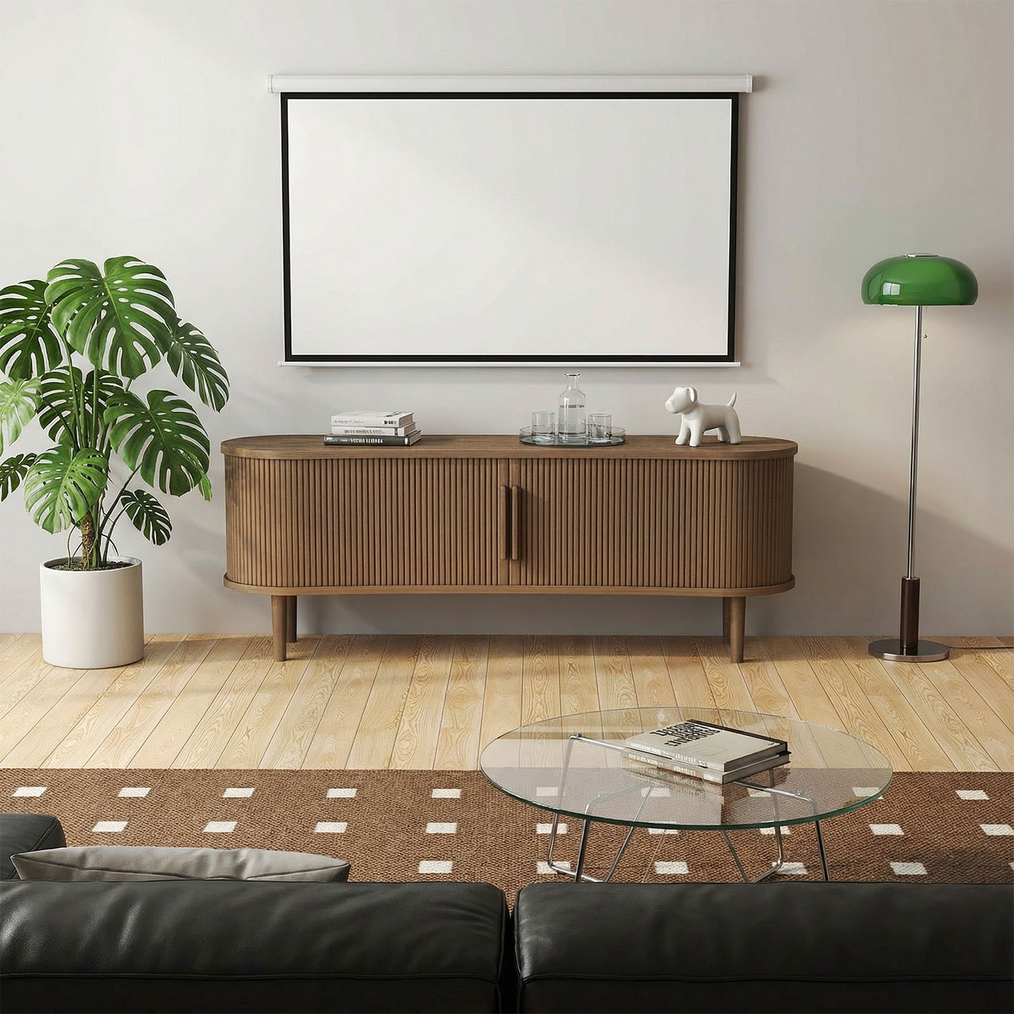 63in Fluted TV Stand Modern Media Console Table Entertainment Center With Sliding Door And Solid Wood Legs For Living Room Bedroom Office