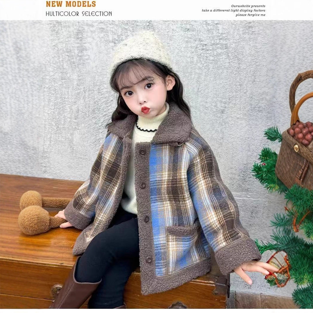 Thickened Fleece-Lined Warm Collared Top For Older Kids AutumnWinter Korean Style