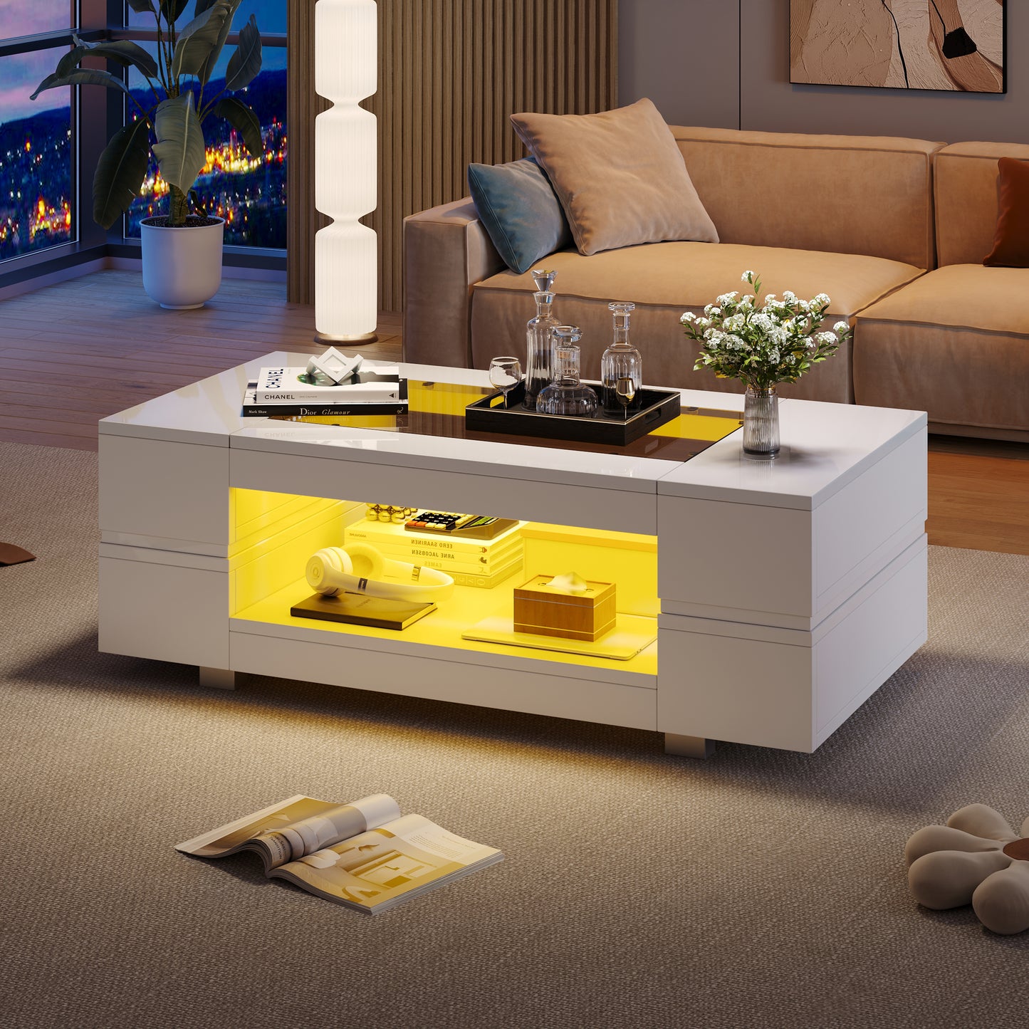 White LED Coffee Table With Bluetooth App Control, Coffee Table, Sofa Table, Living Room Table, Suitable For Party, Office, Living Room