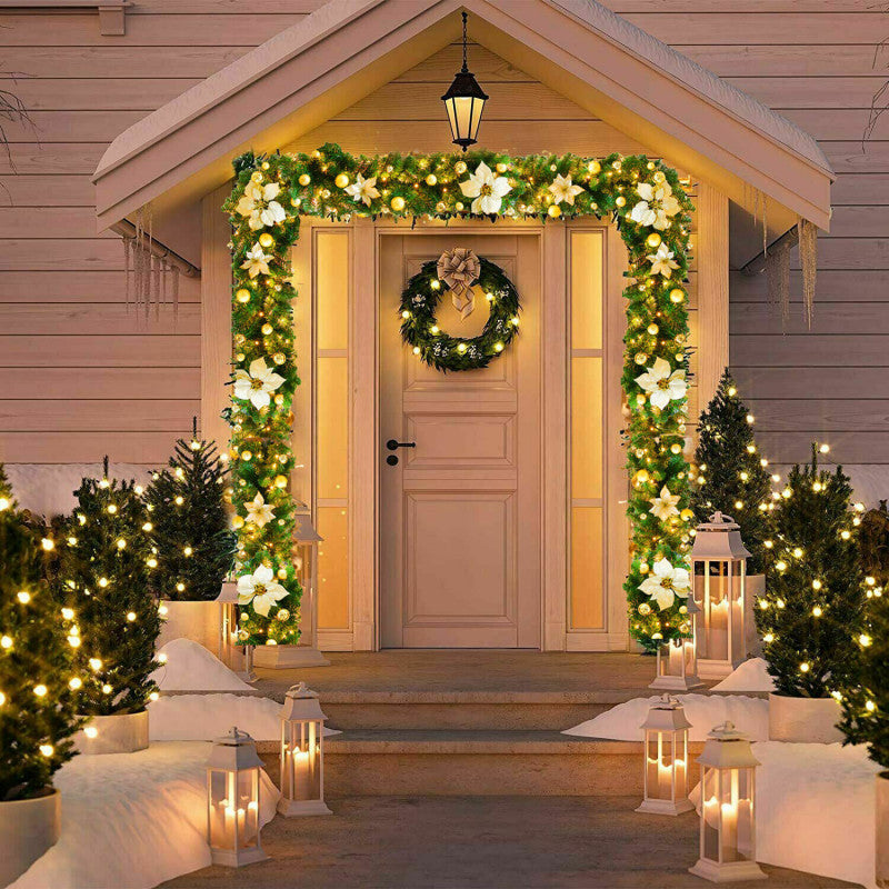 9FT Xmas Christmas Garland Artificial Wreath With LED Lights Stairs Home Rattan,The Style Shipped Is The Same As The Color In The Main Picture.