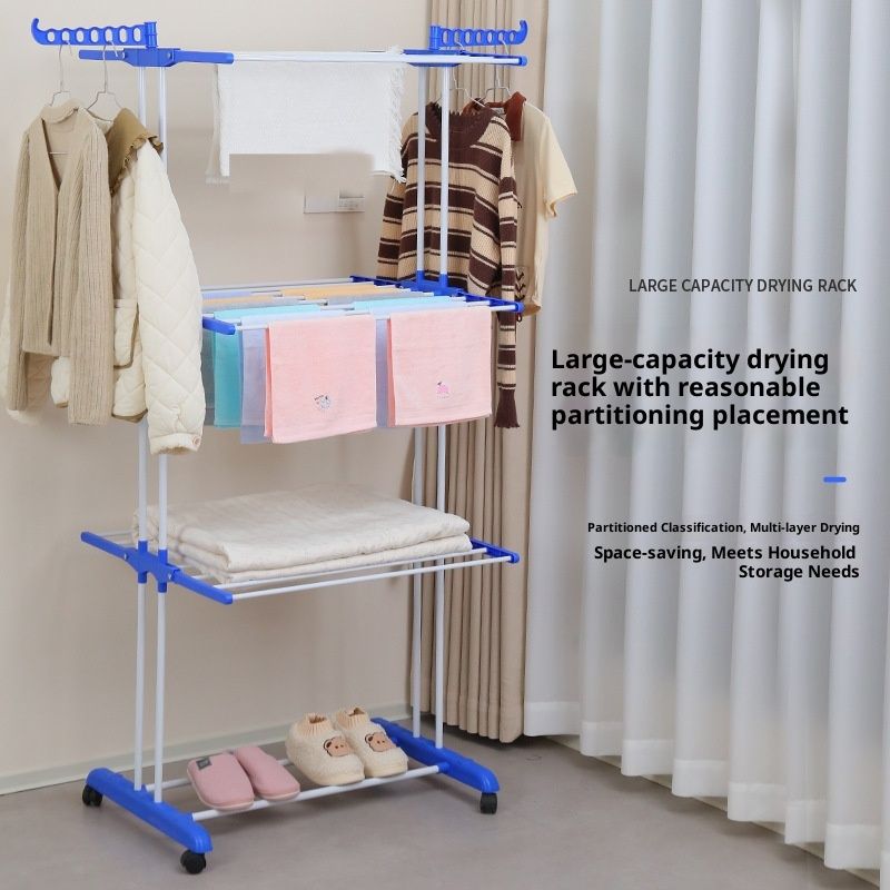 Mobile Multi-layer Folding Double-rod Clothes Hanger