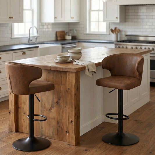 Modern Rotating Adjustable Bar Chair, Suede With Backrest Swivel Chair, Suitable For Kitchen Bar And Dining Room, Height Adjustable, Load-bearing Up To 300 Pounds  Brown -2 Pieces