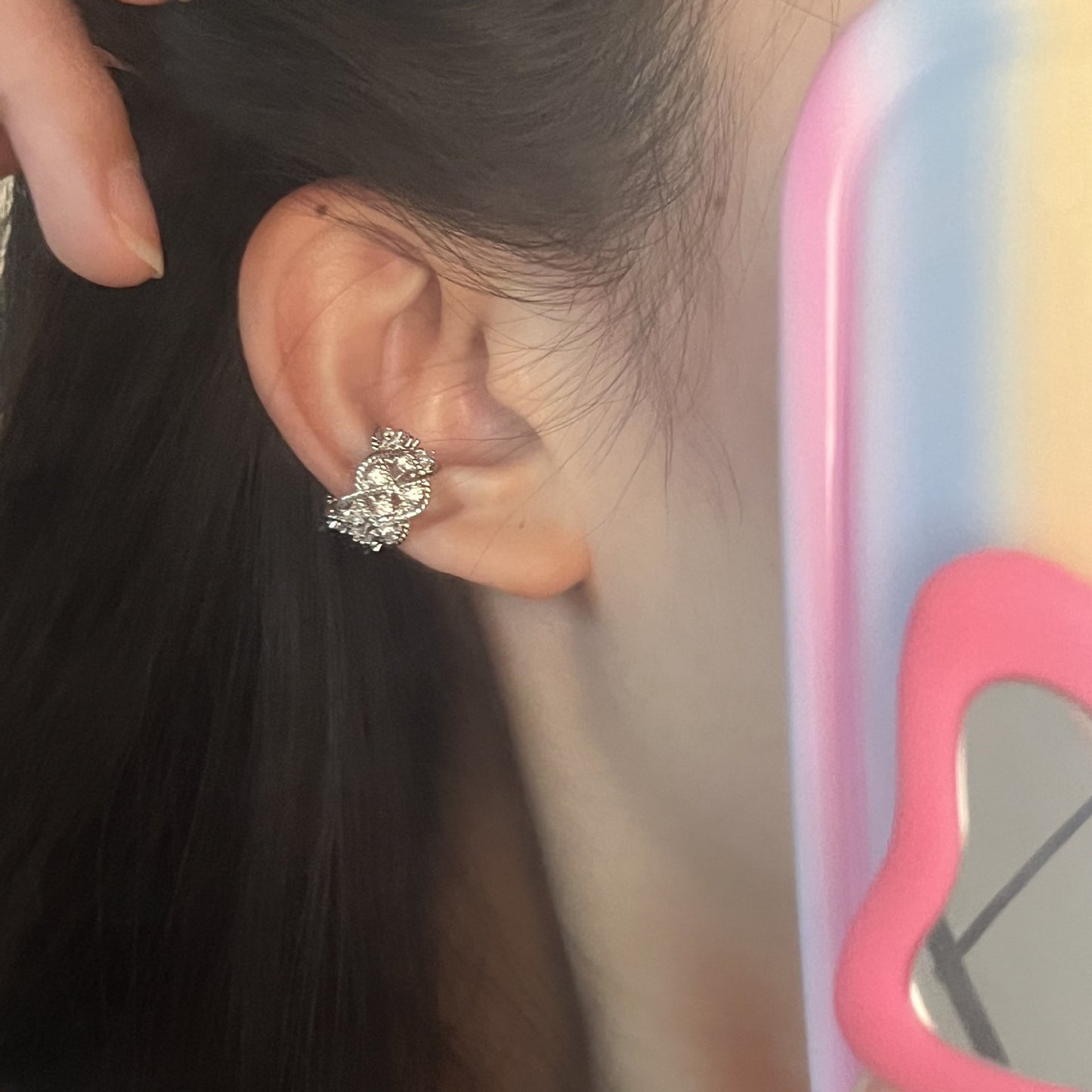 2026 New French Girly Hollow Zircon Paved Ear Cuffs, Cold Minimalist Geometric Rhinestone Clip On Earrings For Non-Pierced Ears Women