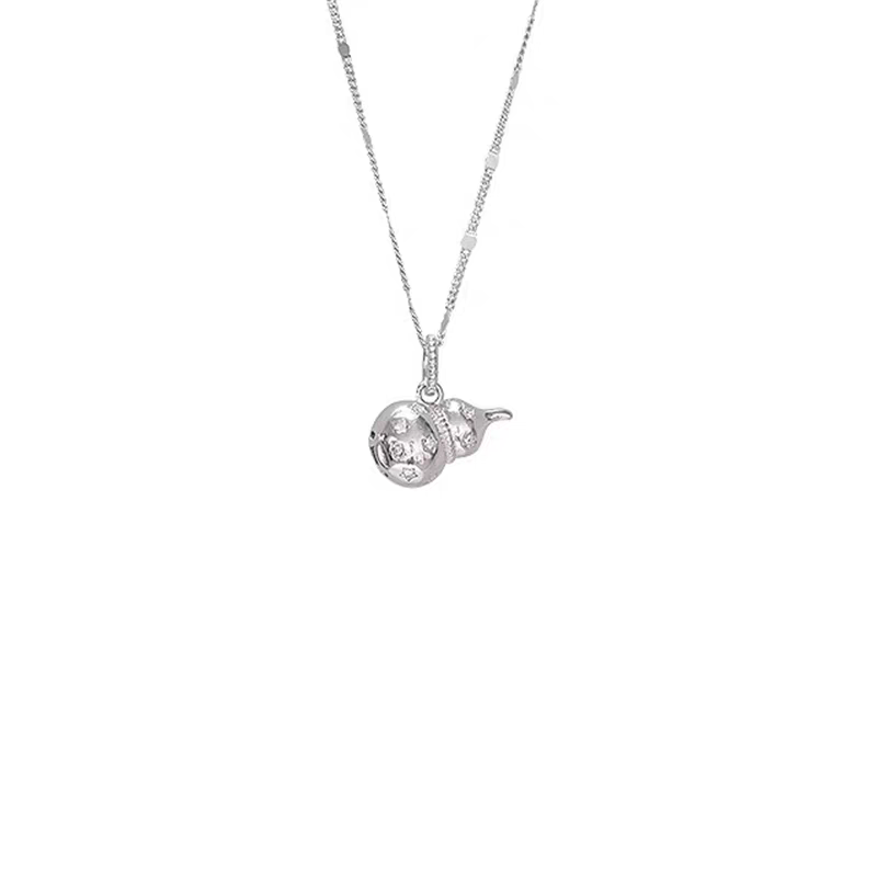 1pc 999 Sterling Silver Diamond Gourd Necklace, Lucky Retro Style, Perfect For Daily Wear And Valentine's Gift
