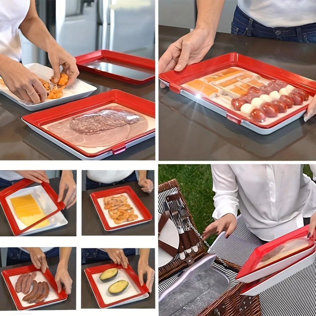 NEW 4pcs Stretch Fresh Storage Tray Vacuum Reusable And Stackable Food Storage Tray UK