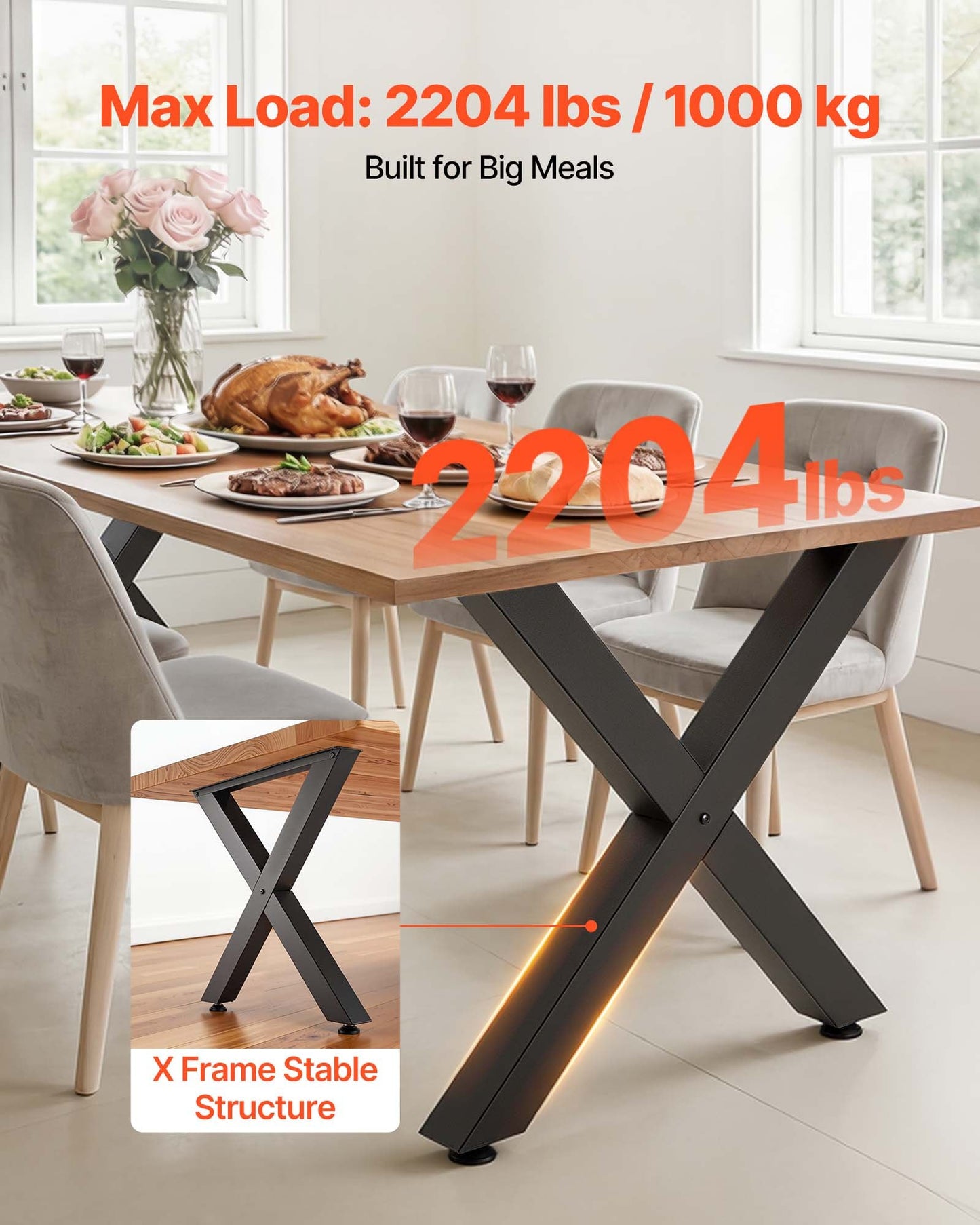 Table Legs, 29.5" H X 31.1" W Steel Furniture Legs, Modular Design, Easy Assembly, 2204 Lbs Max Load Heavy Duty, For Home Office Desk, Coffee Dinner Bar Tables, Workbench,2 PCS, X Frame, Black