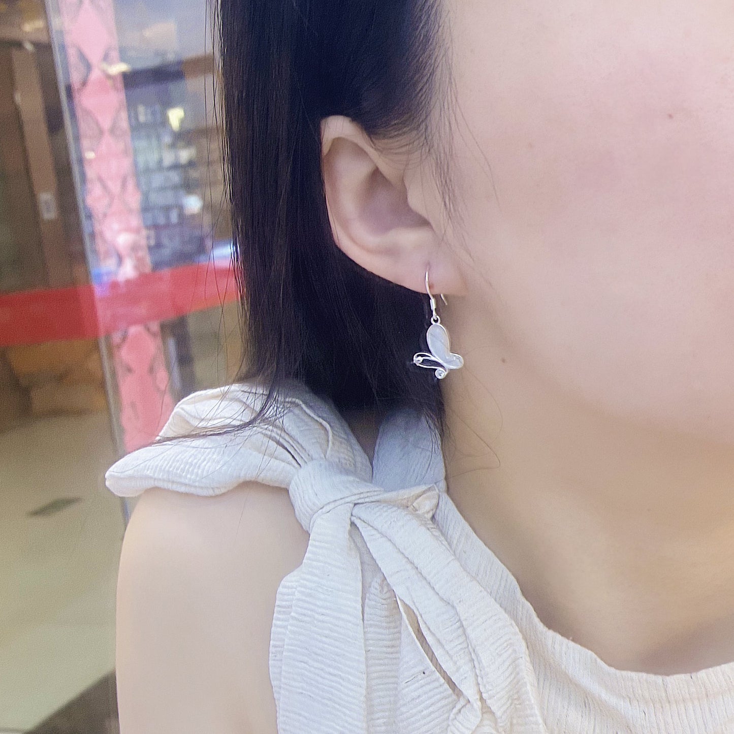 1 Pair 999 Sterling Silver Rose Butterfly Shell & Zircon Drop Earrings, Fresh & Elegant, Perfect For Daily, Party & Dating, Ideal Valentine's Gift