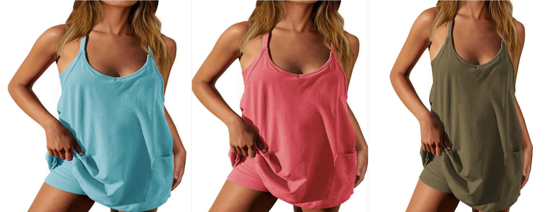 Women's Fashion Solid Color Pocket Vest Shorts Set