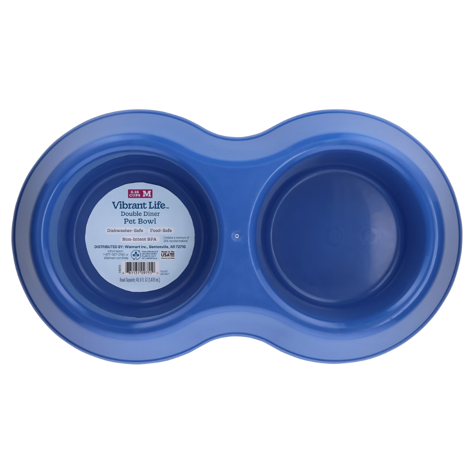 Vibrant Life Medium Cup Double Diner Pet Bowl Blue