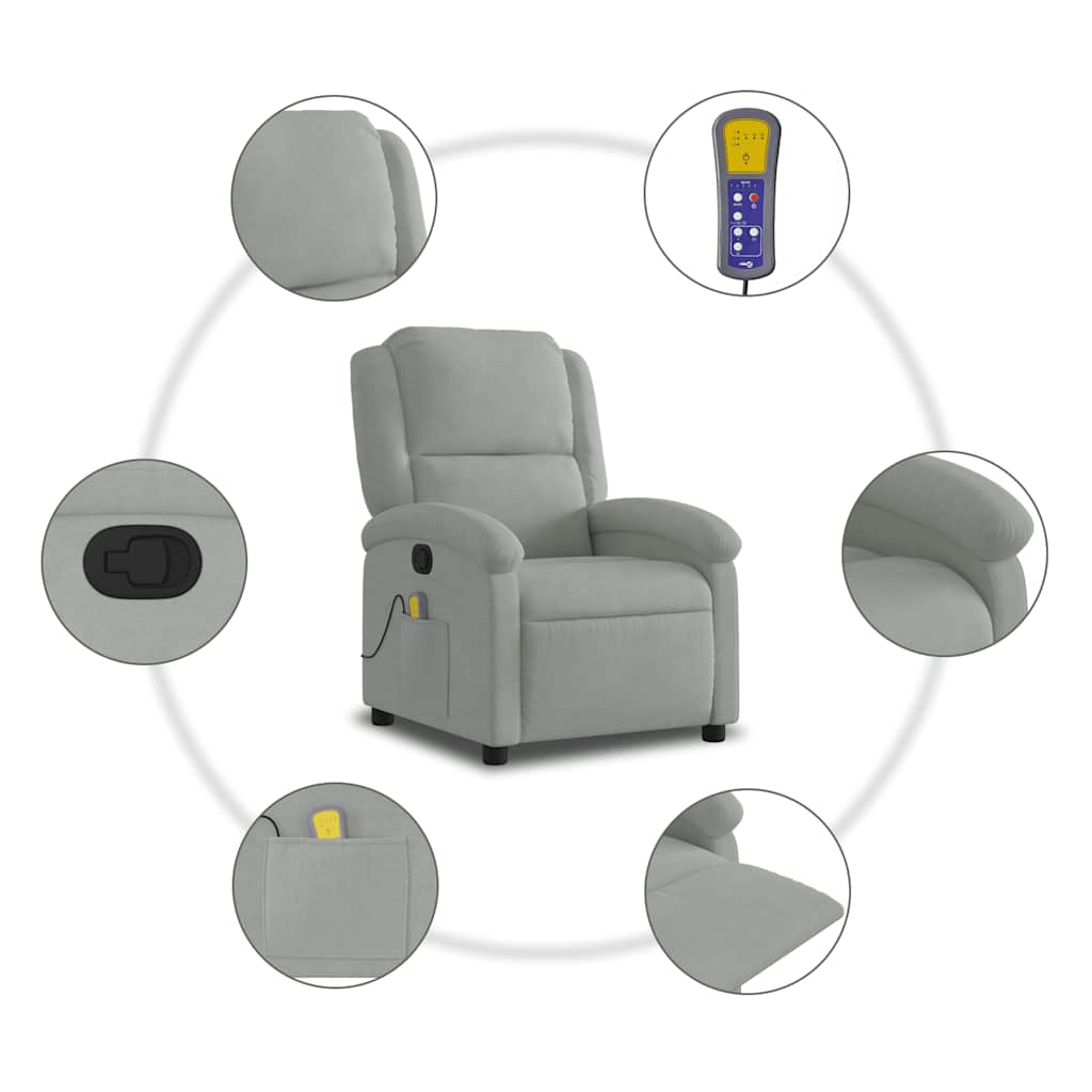 Massage Recliner, light grey velvet   Massage Recliner, dark grey velvet