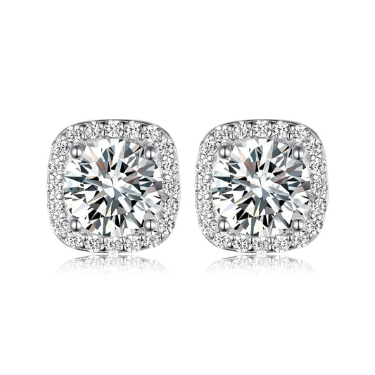 S925 Sterling Silver Cushion Halo Stud Earrings, 7mm D-VVS1 Moissanite, Platinum Plated 2.6g Women's Jewelry Gift Box