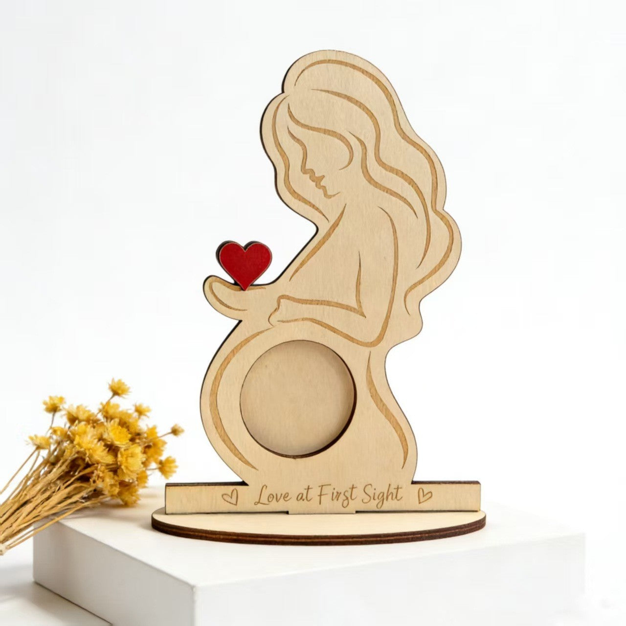Pregnant Mom Wooden Ultrasound Photo Frame, Love At First Sight Sonogram Picture Keepsake Stand, Expectant Mother Gift Baby Shower Pregnancy Announcement Decor