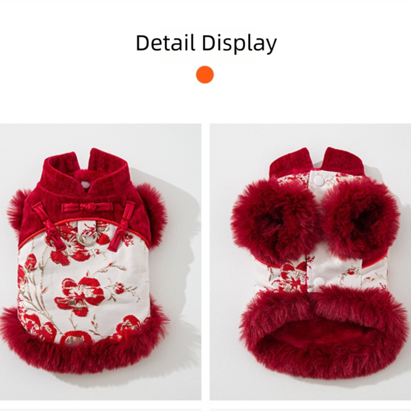 Autumn And Winter Dog New Year Clothes, Chinese-style Small Dog New Year Clothes, Festive Cat Cotton-padded Jackets, Pet Tang Suits