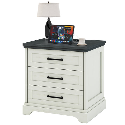 Country-style Bedside Table With Charging Device, Coffee Table With A Large Drawer, Small Side Table, Storage Cabinet