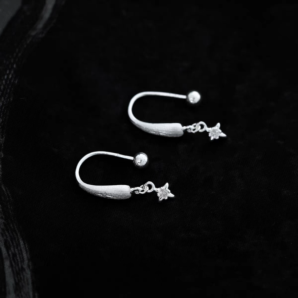 1 Pair 999 Sterling Silver Brushed Teardrop Star Zircon Drop Earrings, Minimalist & Elegant, Perfect For Daily, Dating & Gifting, Ideal Valentine's Gift