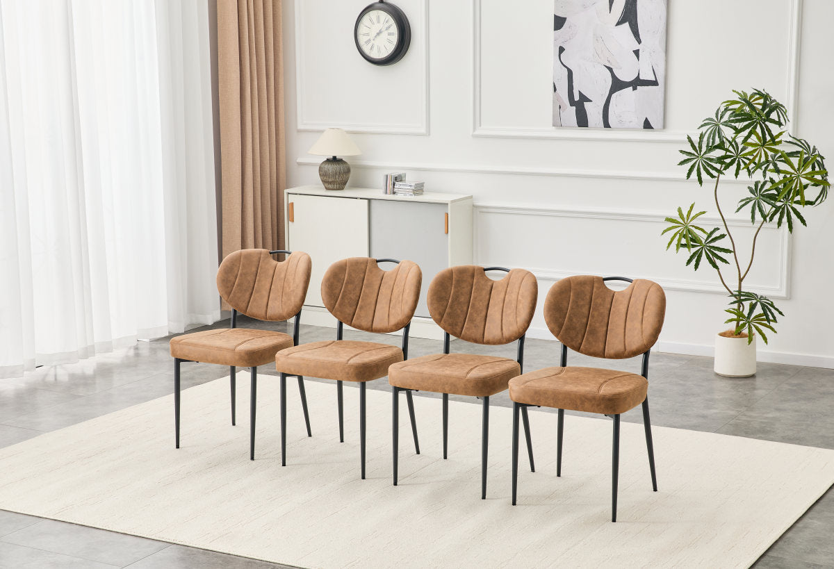 Dining Chairs Set Of 4, Comfort-Touch Tech Fabric Upholstered Dining Room Chairs, High-Resilience Sponge Padding, Metal Legs With Spray Coating Finish  Light Brown, Set Of 4