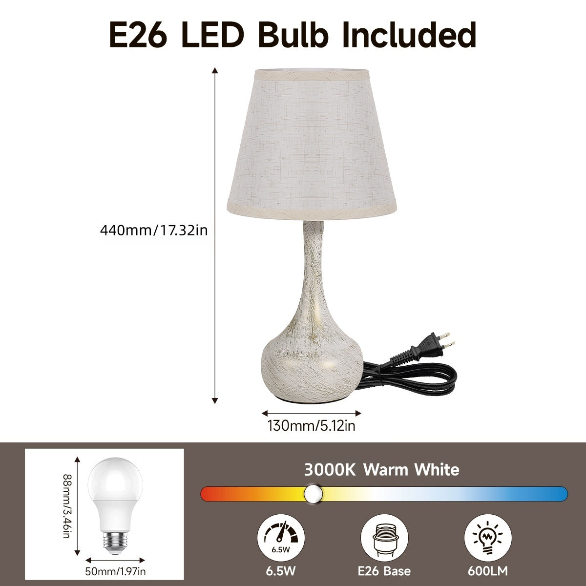Touch Bedside Lamp Set Of 2, Farmhouse 3-Way Dimmable Table Lamps For Nightstand With Fabric Shade, Desk Lamp For Reading, Bedroom, Livingroom, Office