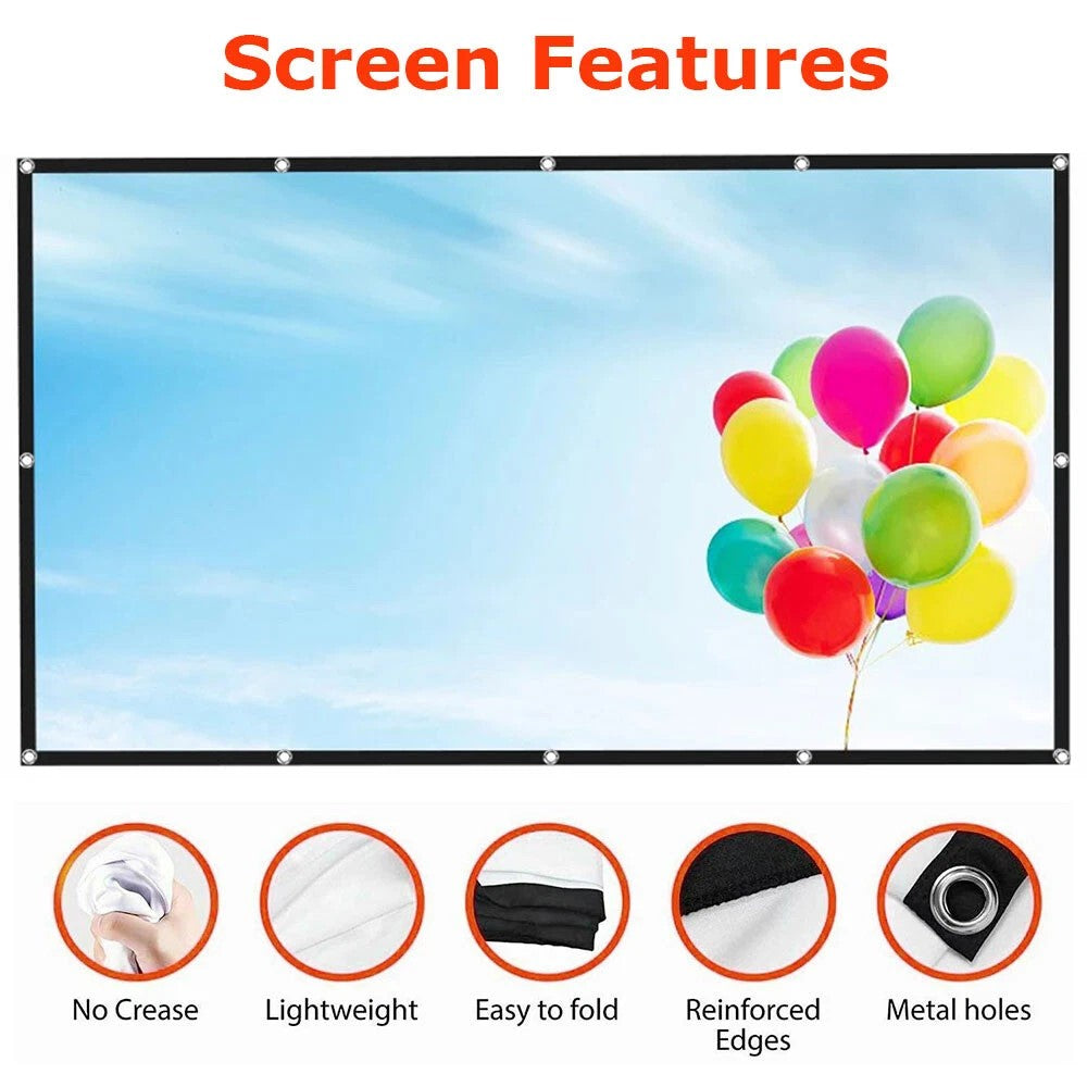 Outdoor Home 3D 4K HD Movie Cinema 150 Foldable Projector Screen 16 9 Portable