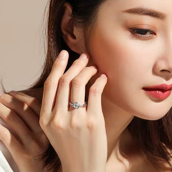1 Piece 999 Sterling Silver Solitaire CZ Ring, Twisted Band Minimalist Style, For Daily Wear & Valentine's Gifts