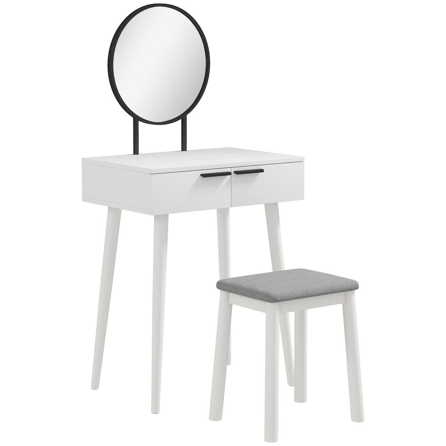 Dressing Table With Mirror And Stool, Vanity Makeup Desk Set With 2 Drawers, Cushioned Stool And Make-up Organiser For Bedroom And Dressing Room, 60 X 40 X 123 Cm, White