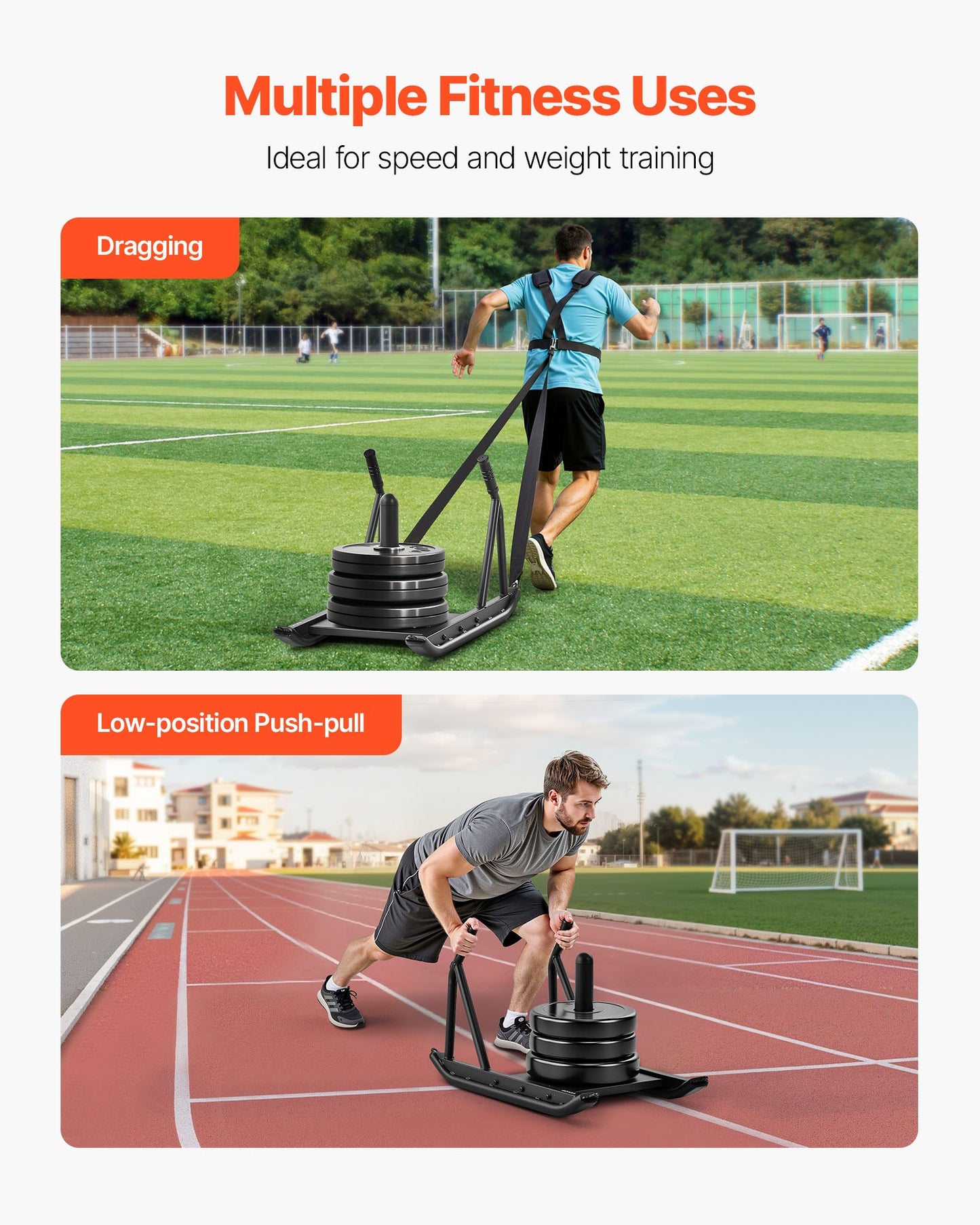 Weight Sled, Steel Power Sled, Fitness Strength Training Sleds For Athletic Exercise Speed Improvement, Workout Fitness Equipment With Handle, Compatible With 1/2 In Weight Plates, Black