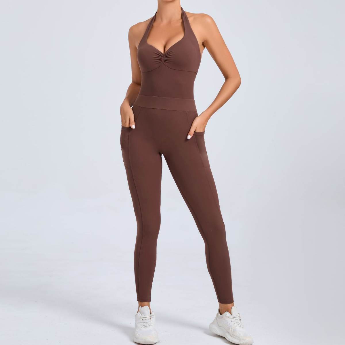 European And American Halter Side Pockets Yoga Jumpsuit