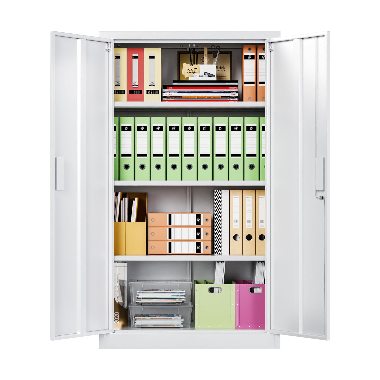 Metal Garage Storage Cabinet, Lockable Steel Storage Cabinet With 3 Adjustable Shelves For Garage, Office, Home, Assembly Required, White