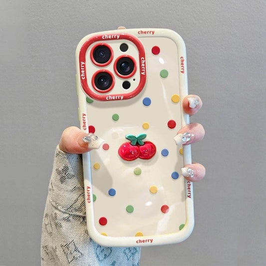 Phone Case With Lanyard Premium Feel Colorful Polka Dots And Cherries