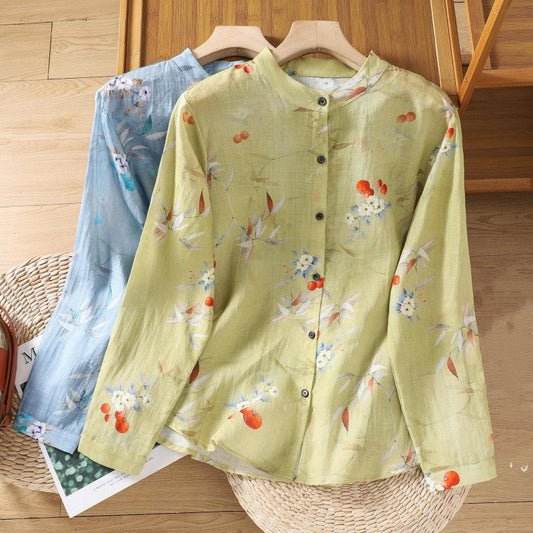 Korean Style Cotton And Linen Printed Long Sleeve Loose