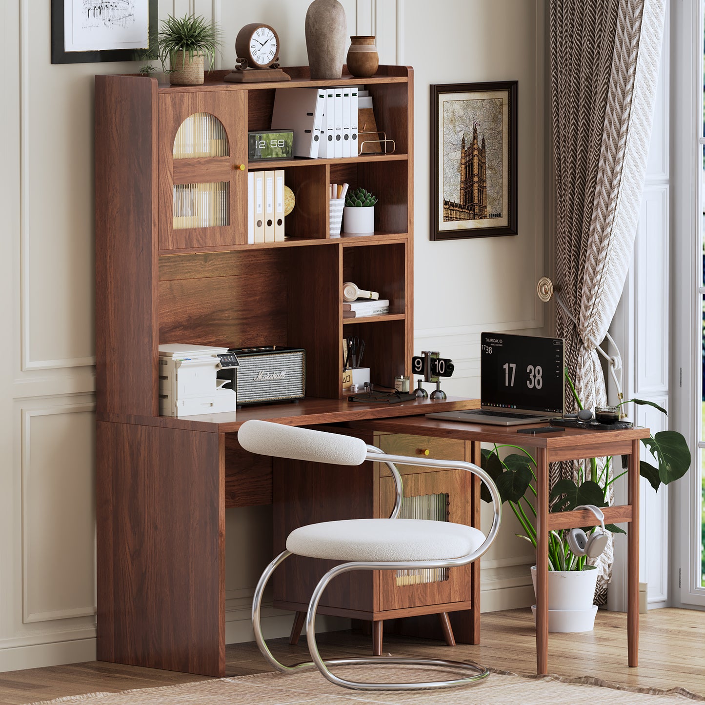 Computer Desk With 90 Degree Rotating Desktop, 43x70 Inch Office Desk With Storage Drawer And Cabinets, Gaming Desk With Shelves, Writing Desk For Study, Work Desk For Home  Old SKU N733P279101D