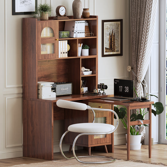 Computer Desk With 90 Degree Rotating Desktop, 43x70 Inch Office Desk With Storage Drawer And Cabinets, Gaming Desk With Shelves, Writing Desk For Study, Work Desk For Home  Old SKU N733P279101D