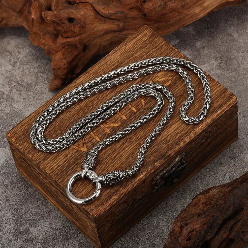 1pcs Vintage Carved Spring Ring Wheat Chain  Necklace, Retro Viking Ethnic Style, For Men Street Biker Wear & Male Holiday Gifts