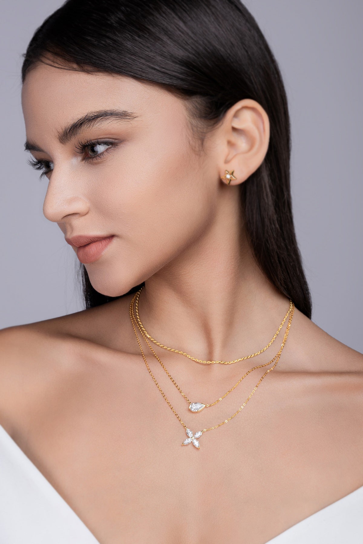 S925 Silver Gold Plated Layered Necklace, 7x11mm Pear D-VVS1 Moissanite, 10.8g Triple Chain Fine Jewelry With GRA Certificate Gift Box