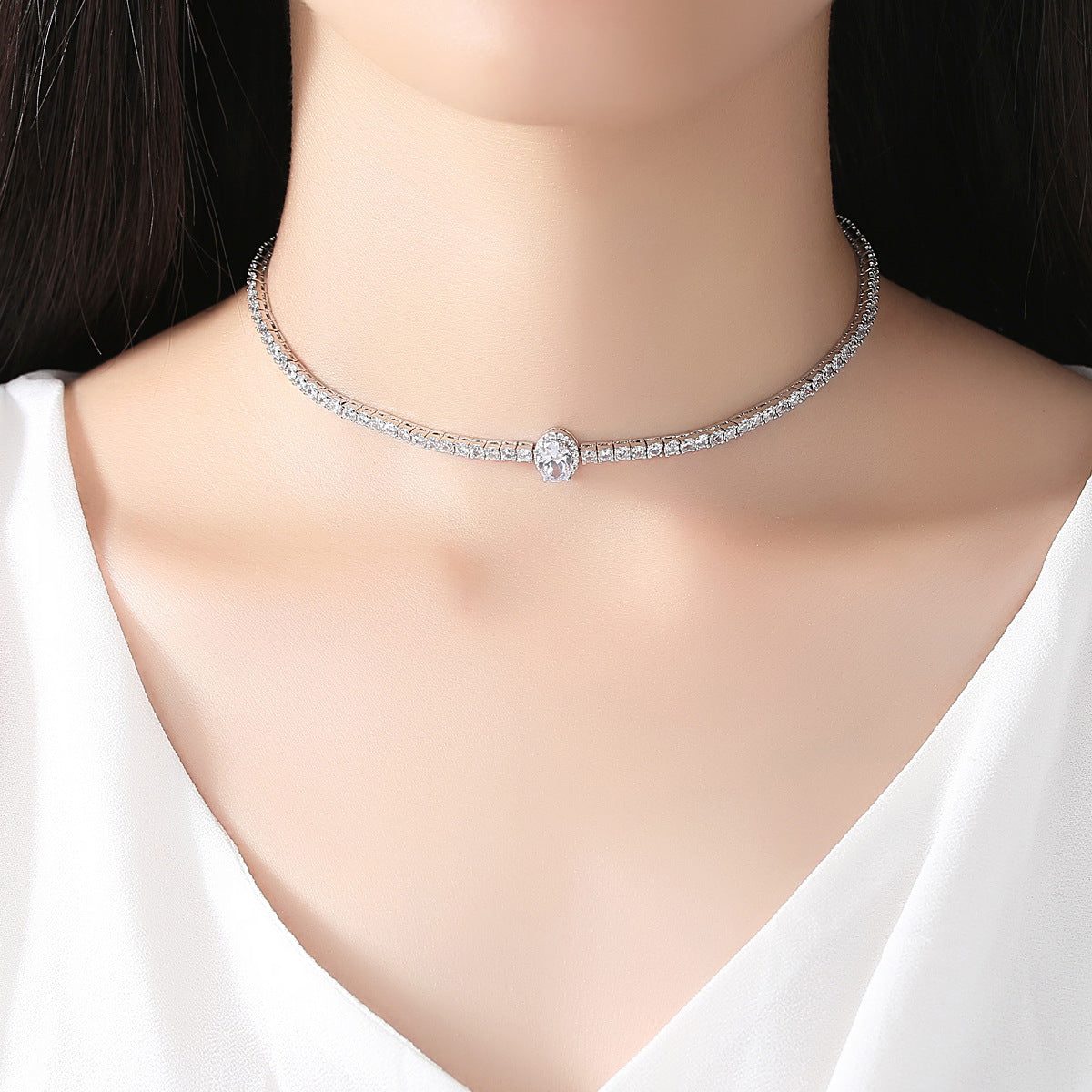Pull-out Adjustable Copper Inlaid Zirconium Necklace Fashionable Korean Version Of The Card Neck