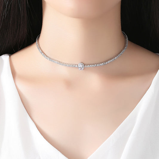 Pull-out Adjustable Copper Inlaid Zirconium Necklace Fashionable Korean Version Of The Card Neck