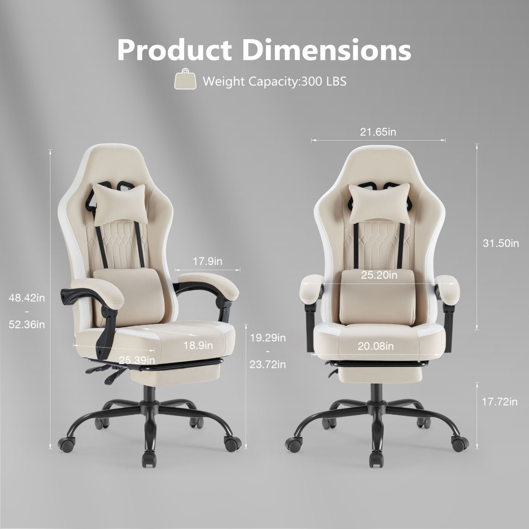 Computer Game Chair - Lumbar Support, Adjustable Height With Armrests And Headrests, 360 Rotating Wheels