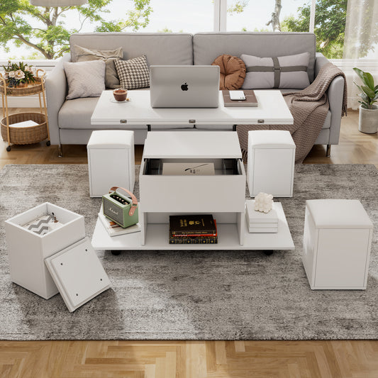 Product Change Liftable Multifunctional Coffee Table  The Desktop Can Open 2 Tables, White  White, Large Capacity, Modern Living Room Furniture, Office, Dining Table, Leisure Table, Multifunctional