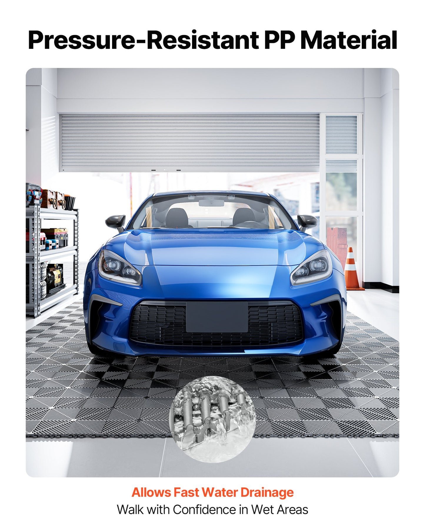 Interlocking Drainage Mats, 12" X 12", Modular Garage Flooring Tiles, Non-Slip PP Drainage Floor Tiles, Self-Draining, Easy Installation, For Bathroom, Kitchen, Pool & Outdoor, Gray, 50 Pack