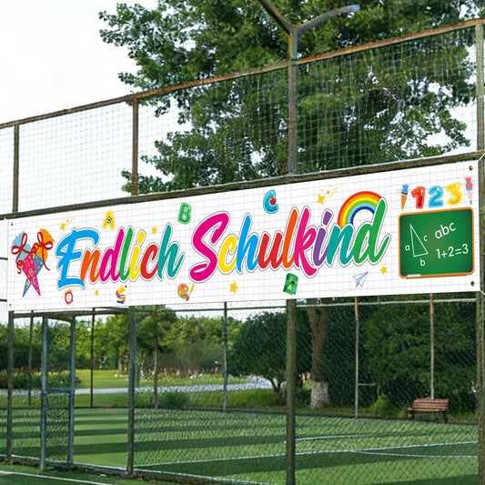 “Finally A First-Grader” Banner—Large-Format Decorative Banner For First-Day-of-School Celebrations—Party Supplies Set