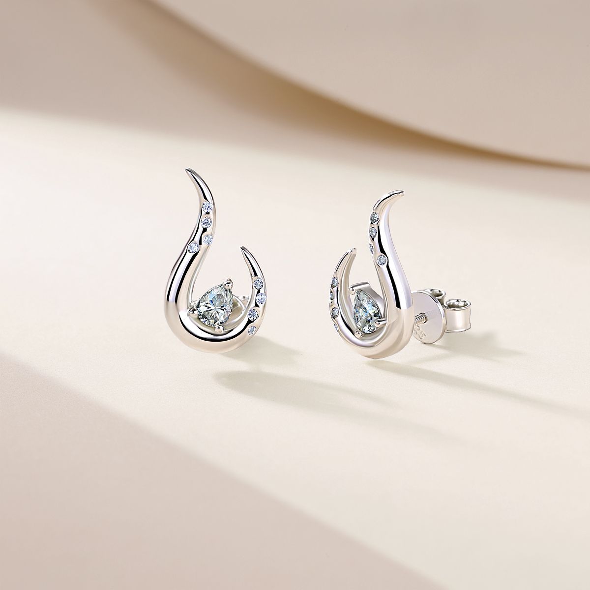 S925 Sterling Silver Wave Drop Earrings, 3x4mm Pear Cut D-VVS1 Moissanite, Platinum Plated Minimalist Studs With Elegant Gift Box