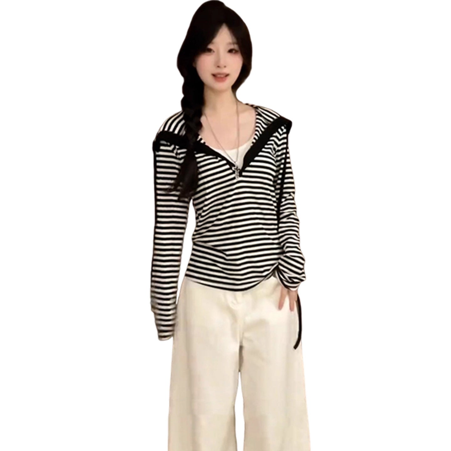 Korean-style Premium Striped Hooded Long Sleeve