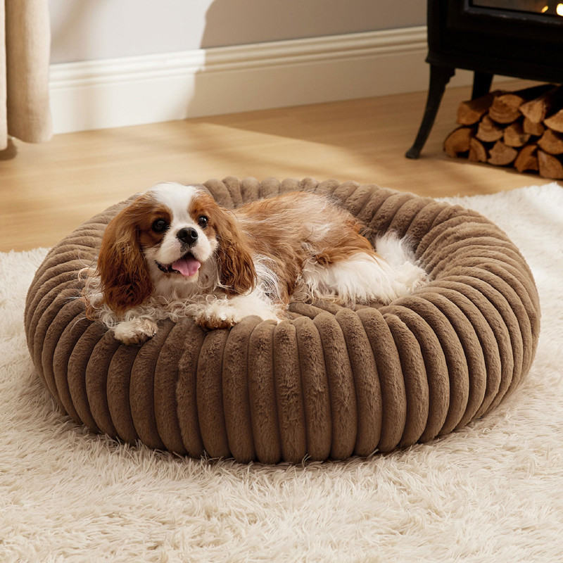 Pet Bed High-Grammage Vertical-Stripe Rabbit Fur Plush Mat Long-Haired Round Cat Winter Warm Dog House
