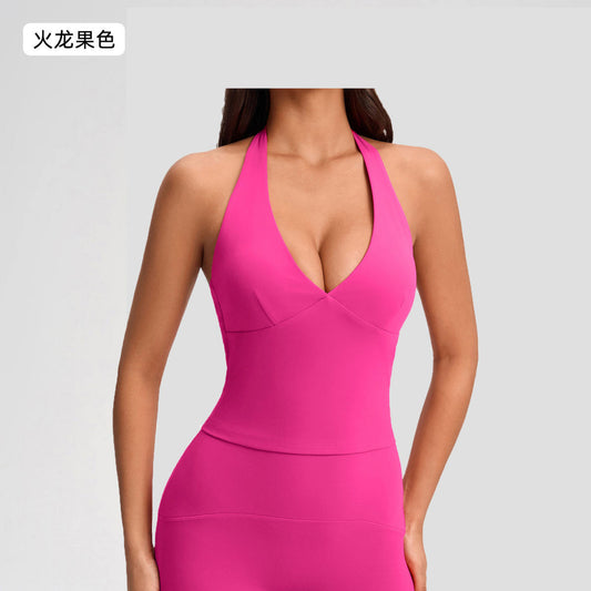 European And American Women's Halter Vest, Fashionably Sexy Deep V-neck, Stretch Slim-fit, Backless Yoga Sports Bra