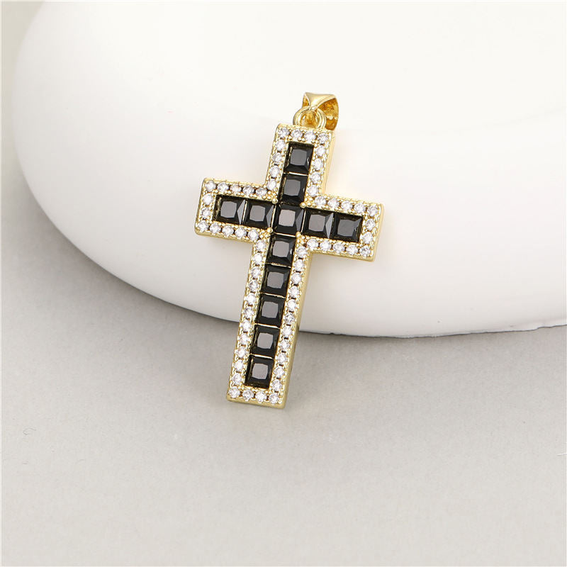 14K Gold Color Protection Inlaid Zircon Cross Pendant Bracelet Necklace Diy Handmade Jewelry Accessories