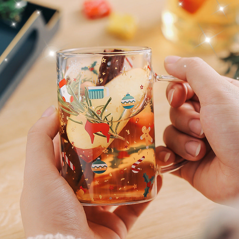 Christmas Gift High Beauty Creative Cup Christmas Snowman Glass Cup High Temperature Resistant