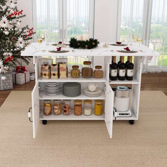 Multi-Functional Folding Table With Storage Shelves And Wheels  47 Inch Foldable Dining Table For Small Spaces  Compact Desk For Kitchen  Dorm  Office White