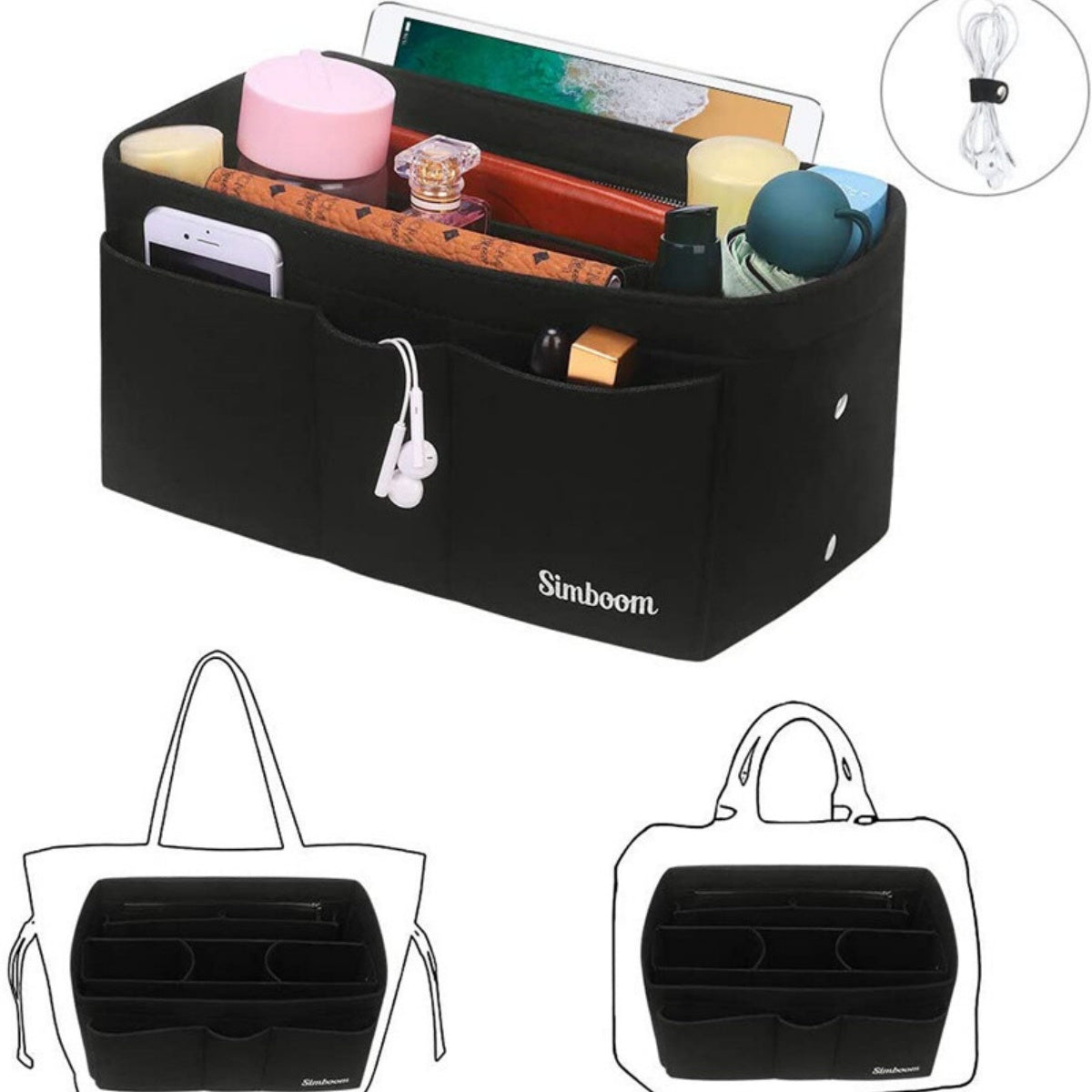 Ladies Felt Travel Makeup Bag Insert Liner Purse Pouch Women Organizer Handbag