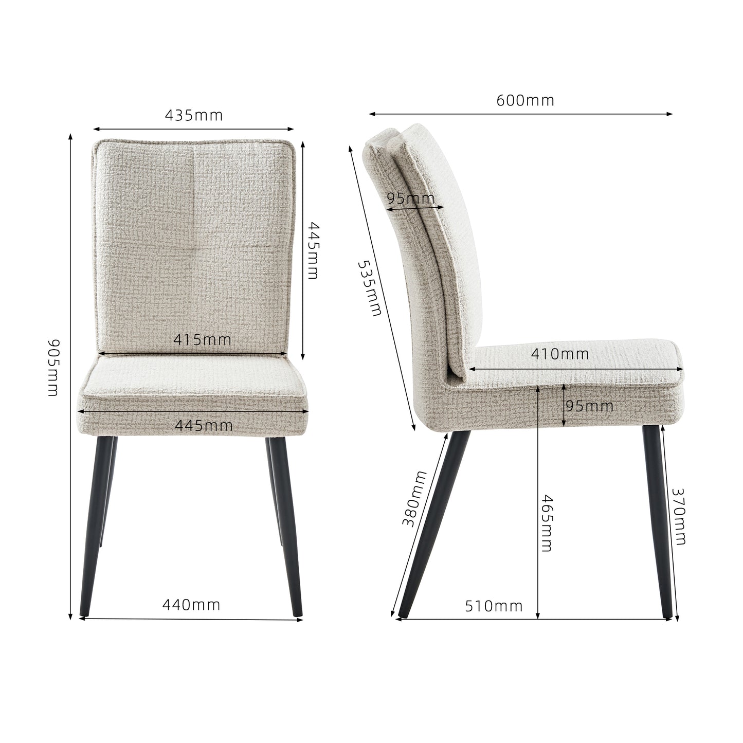 Set Of 2 Dining Chairs With Metal Legs, Upholstered Chairs With Velvety Houndstooth Cover, Kitchen Chairs For Dining Room And Living Room, Cream White