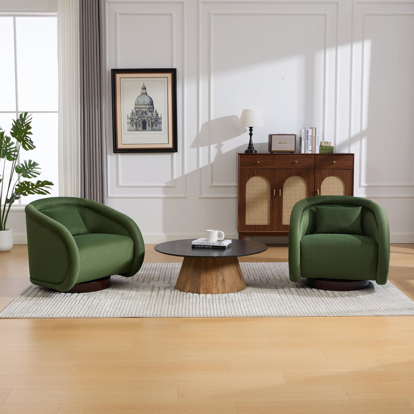 Swivel Accent Chair, 360 Degree Swivel Barrel Chair With Velvet Fabric Upholstery, Comfy Pumpkin Shaped Swivel Chair For Living Room, Bedroom, Or Office
